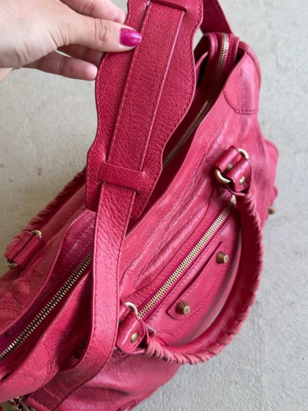 Pink Balenciaga city 2012 Nicolas Ghesquière agneau red rose thulian motorcycle - Picture 7 of 13